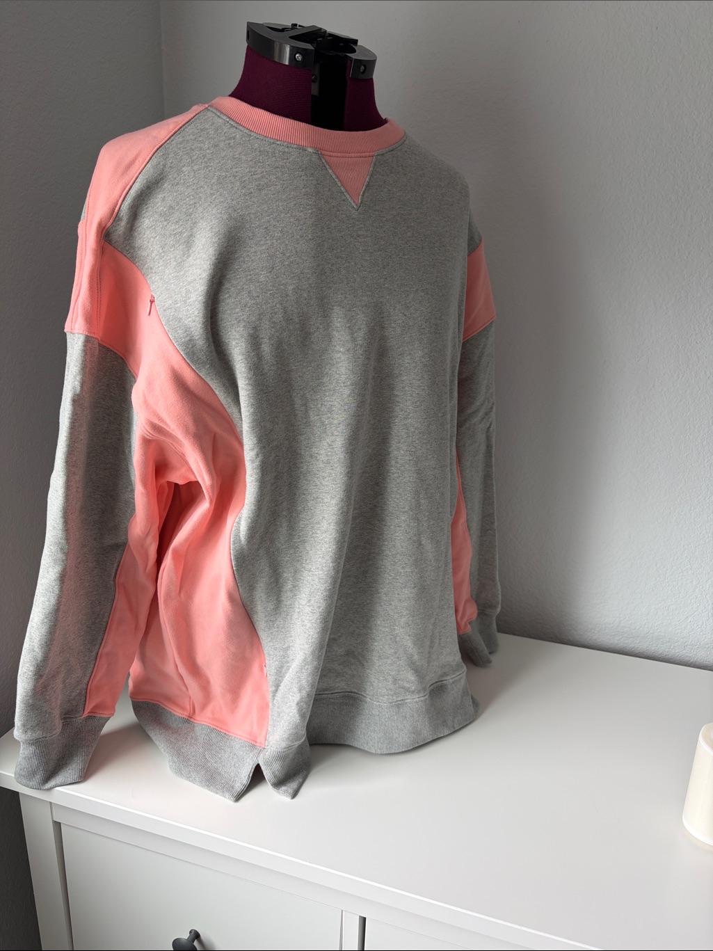 Gray And Pink Colorblock Women’s Nursing Tunic Sweatshirt